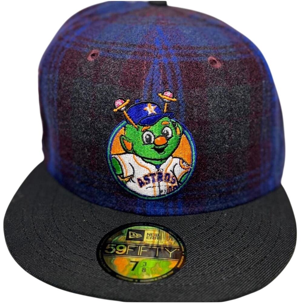 New Era Houston Astros Fitted Hat 7 3/8 - Blue Flannel Plaid Mascot RARE NWT